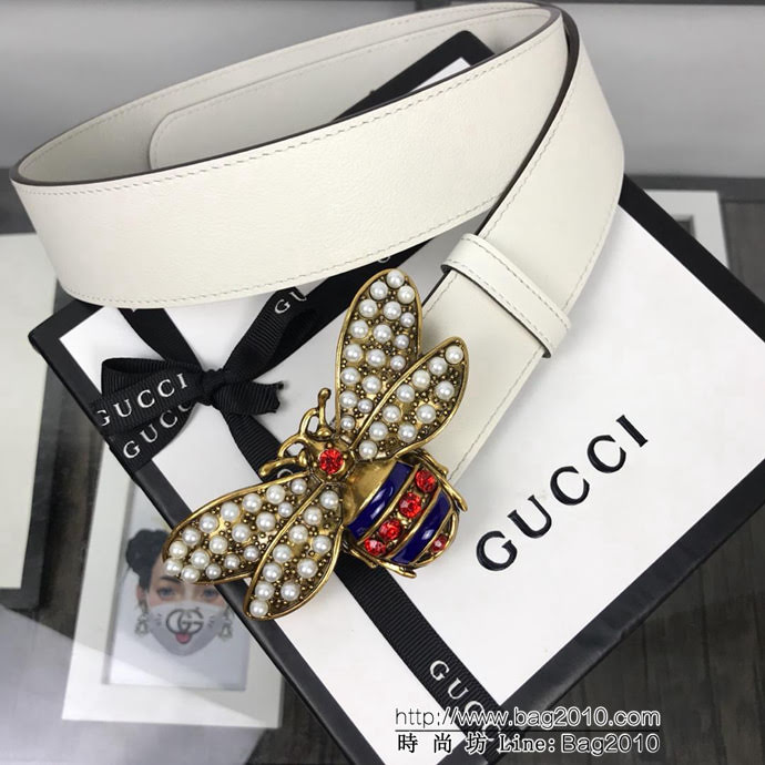 GUCCI古馳 官網新款 正品規格 原單品質 雙面進口頭層對版定制皮料 復古紅磚大蜜蜂扣 時尚百搭款皮帶  xfp1314